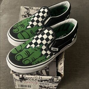 Vans Marvel Hulk Green and Black Graphic Slip-Ons